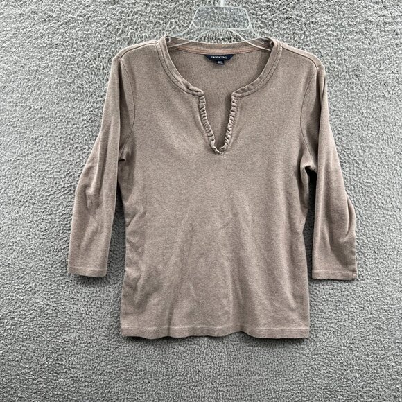 Lands End Womens Top 10/12 Light Brown 100% Cotton Long Sleeve Pullover Shirt - Picture 1 of 8
